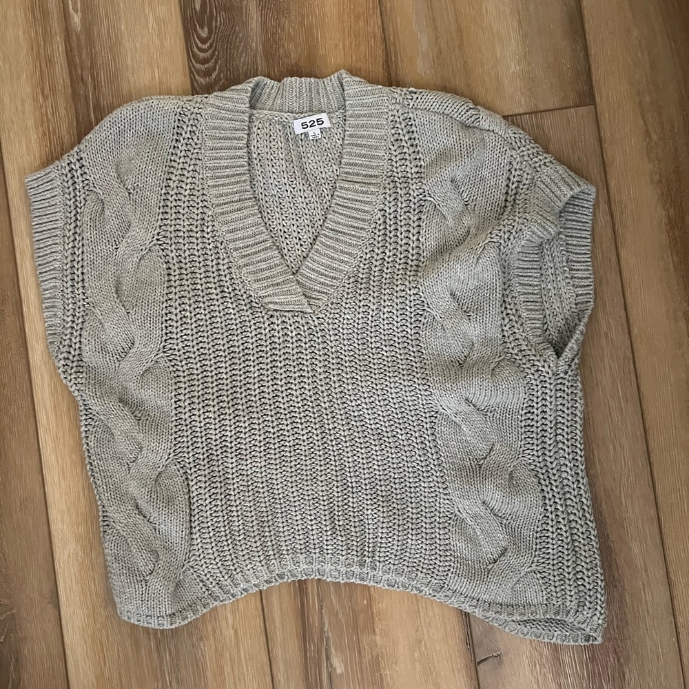 525 America Light Gray Cable Knit Sweater Vest